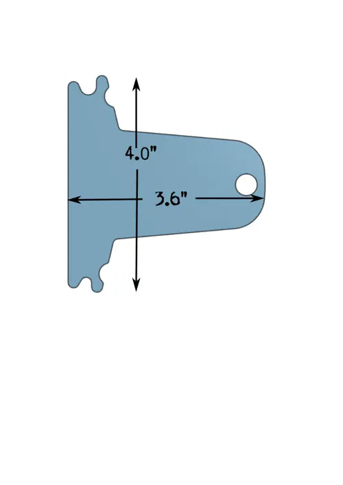 OakStoke bristle-free grill scraper dimensions diagram: 3.6 inch wide by 4.0 inch tall, 0.125 inch thick stainless steel